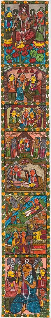 Artwork Manasa Mangala (The Story of the Snake Goddess Manasa) this artwork made of Natural colour on mill-made paper with fabric backing, created in 2013-01-01