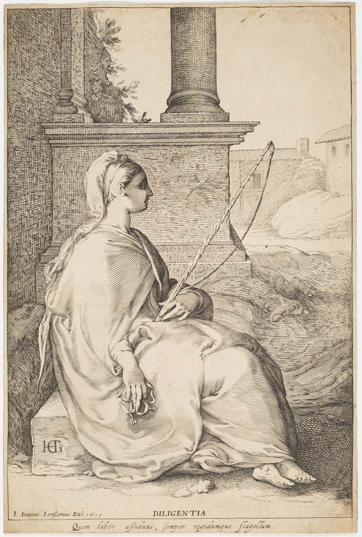 Artwork Diligentia: Allegory of Diligence this artwork made of Engraving on paper, created in 1615-01-01
