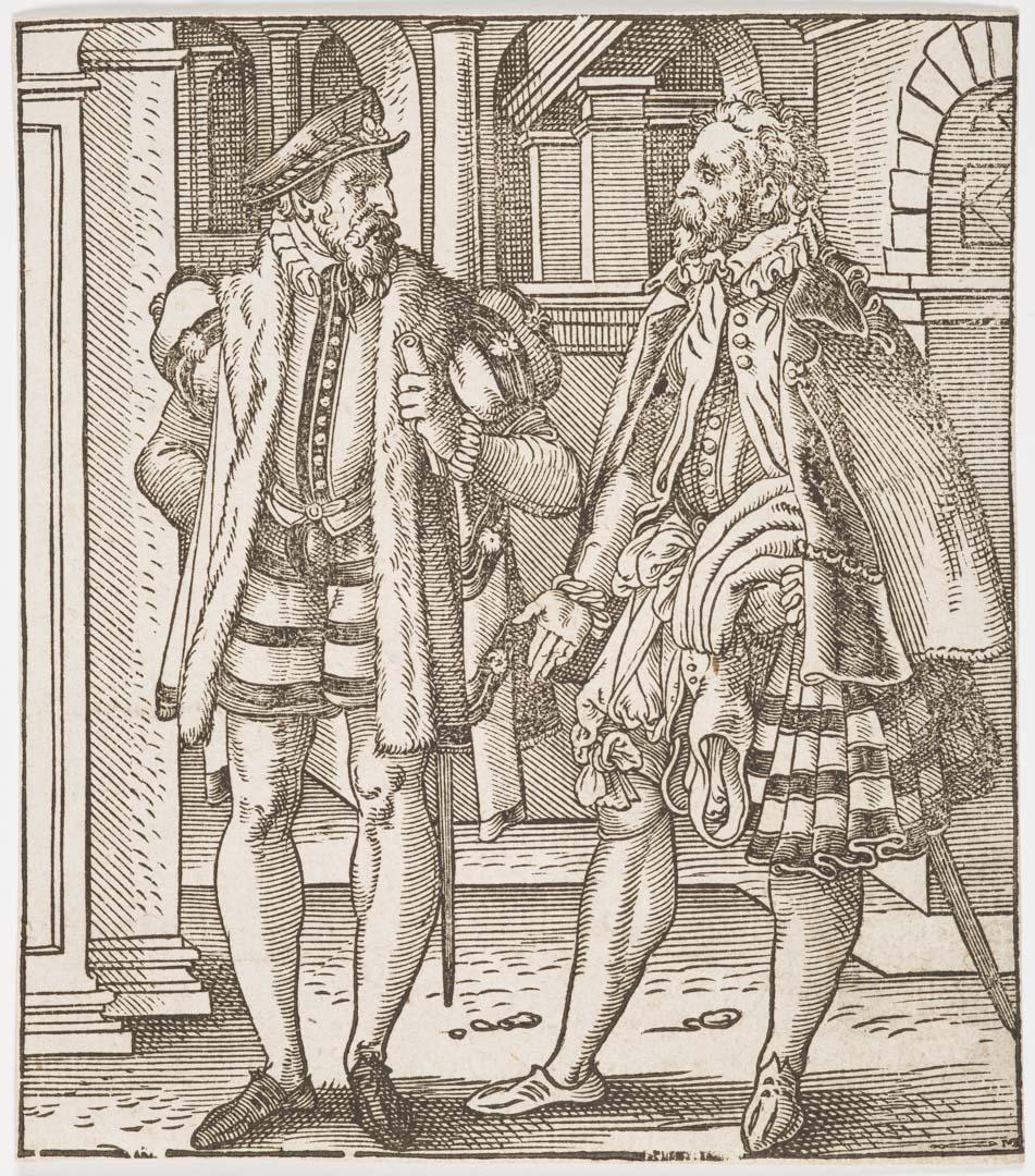 Artwork Two Noblemen this artwork made of Woodcut on laid paper, created in 1500-01-01