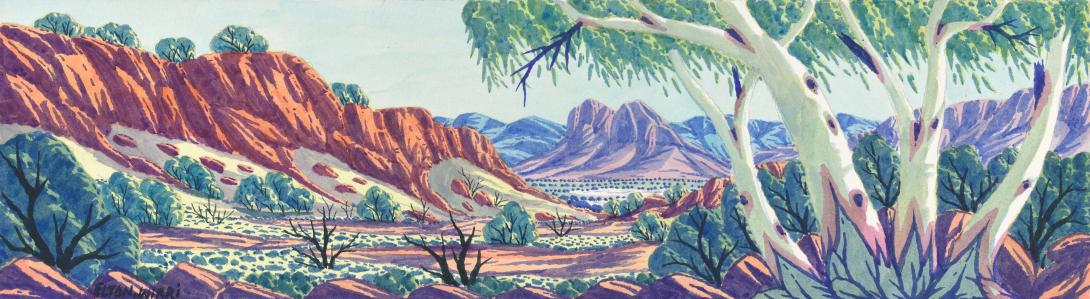 Artwork Haasts Bluff in the West MacDonnell Ranges this artwork made of Watercolour on paper, created in 2010-01-01