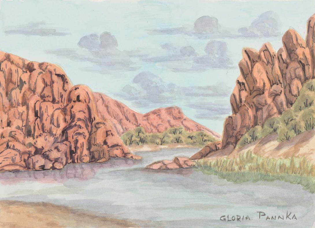 Artwork Glen Helen Gorge this artwork made of Watercolour on paper, created in 2013-01-01