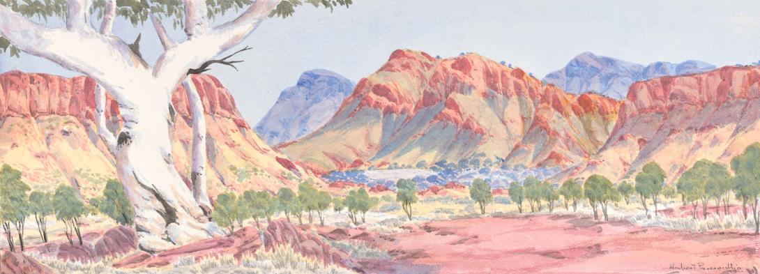 Artwork West MacDonnell Ranges this artwork made of Watercolour on paper, created in 2009-01-01