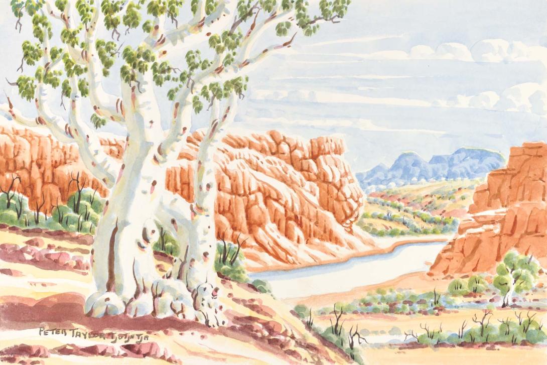 Artwork Glen Helen Gorge, NT this artwork made of Watercolour on paper, created in 2013-01-01