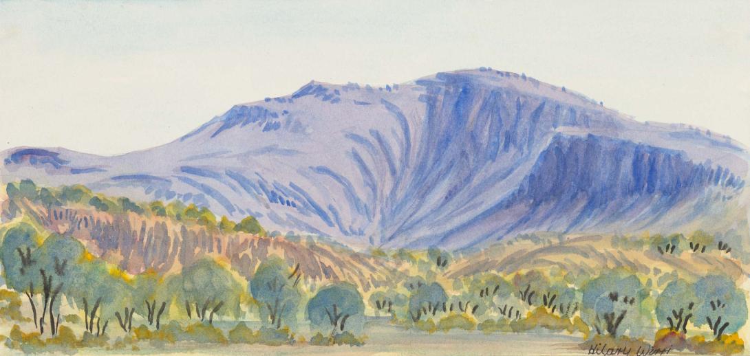 Artwork Mt Hermannsburg - West MacDonnell Ranges this artwork made of Watercolour on paperboard, created in 2009-01-01