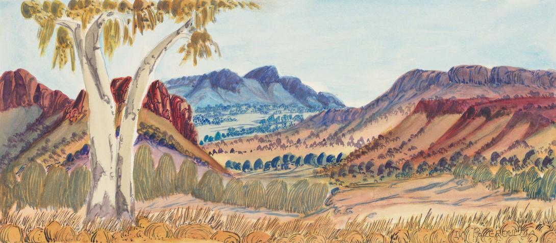 Artwork Mt Giles this artwork made of Watercolour on paperboard, created in 2009-01-01