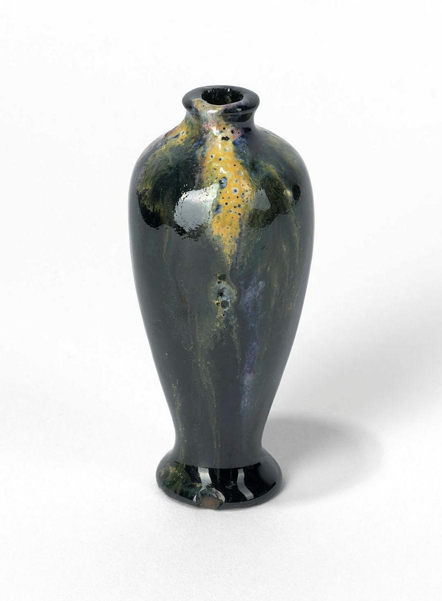 Artwork Miniature baluster pot this artwork made of Earthenware, slip cast with black and gold glaze, created in 1920-01-01