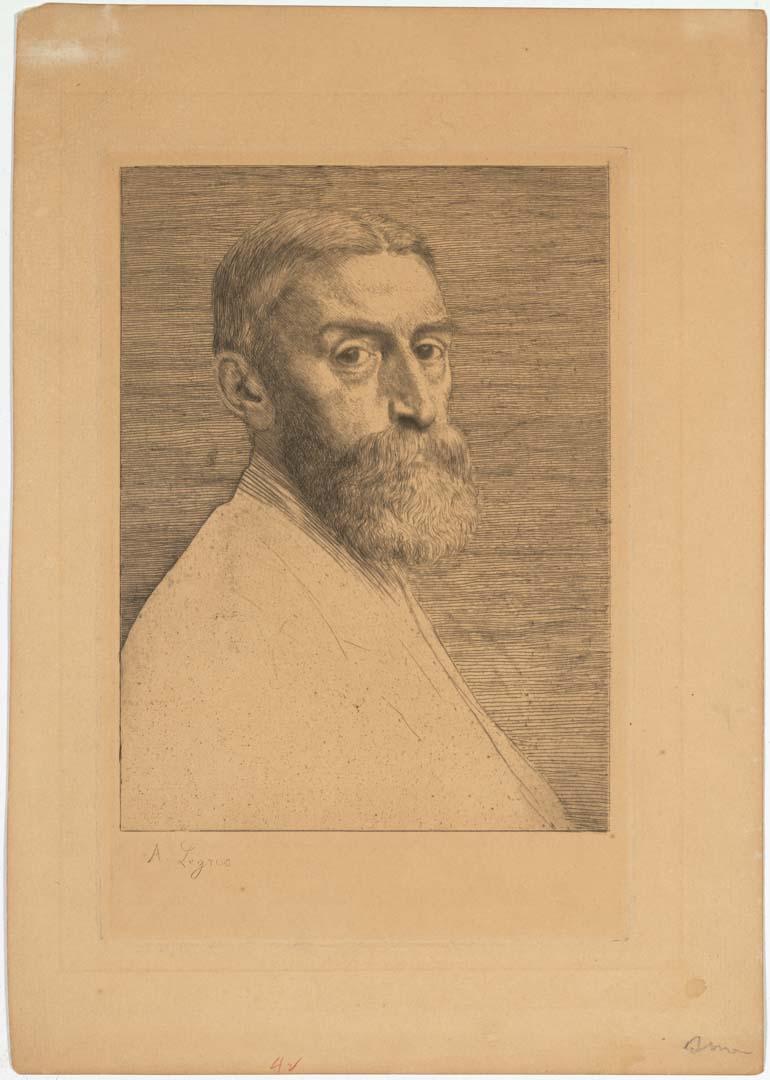 Artwork Portrait of Edward Poynter this artwork made of Etching and drypoint on cream laid paper, created in 1877-01-01