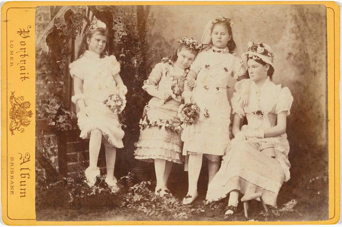 Artwork (Four beautiful sisters) this artwork made of Albumen photograph on paper mounted on card, created in 1870-01-01
