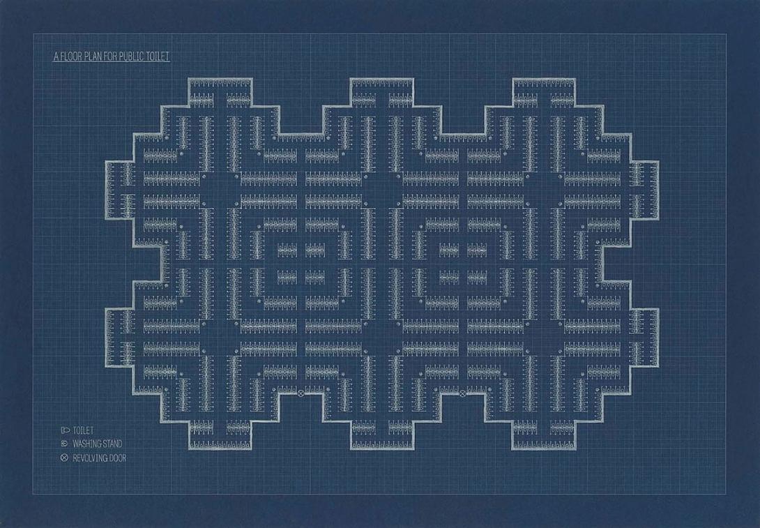 Artwork A Floor Plan for Public Toilet this artwork made of Cyanotype on Saunders 638gsm paper, created in 2017-01-01