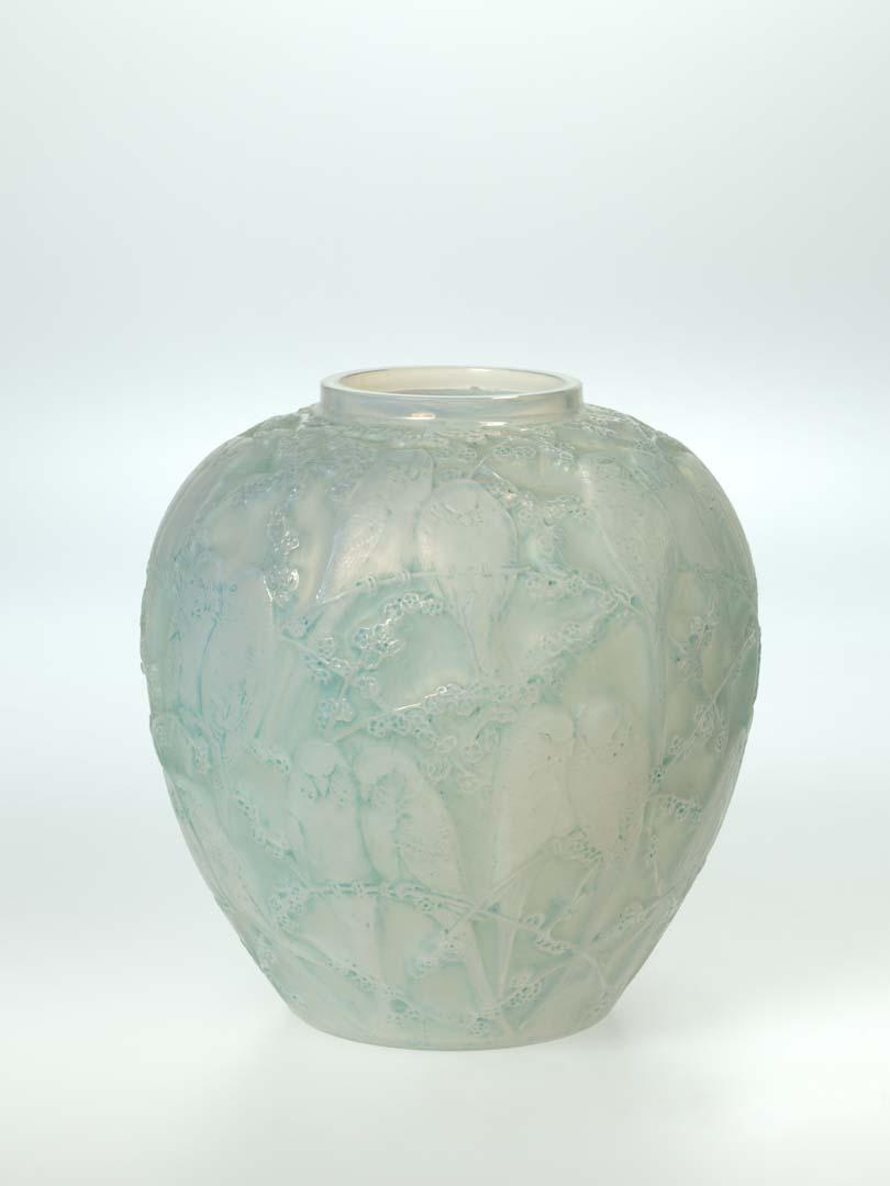 Artwork Perruches (Parakeet) vase this artwork made of Mould blown blue opalescent and frosted glass with grey patina
