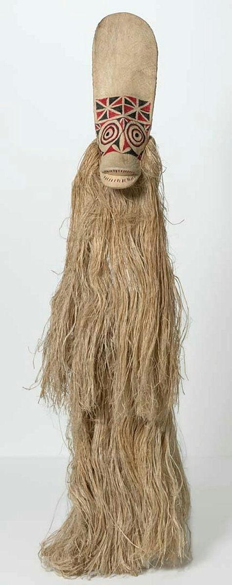 Artwork Sivirhitki this artwork made of Sivirhitki mask with skirt: barkcloth with natural pigments, synthetic polymer paint, texta, cane, bark twine, synthetic twine, natural fibres, created in 2016-01-01