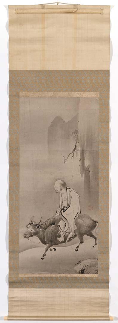 Artwork Hanging scroll: Laozi (Roushi) on an ox this artwork made of Ink on paper