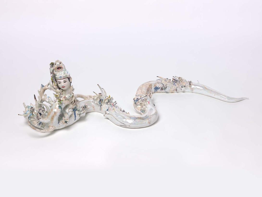 Artwork Naga Maedaw serpent this artwork made of Glazed porcelain, china paint, gold and mother of pearl lustre