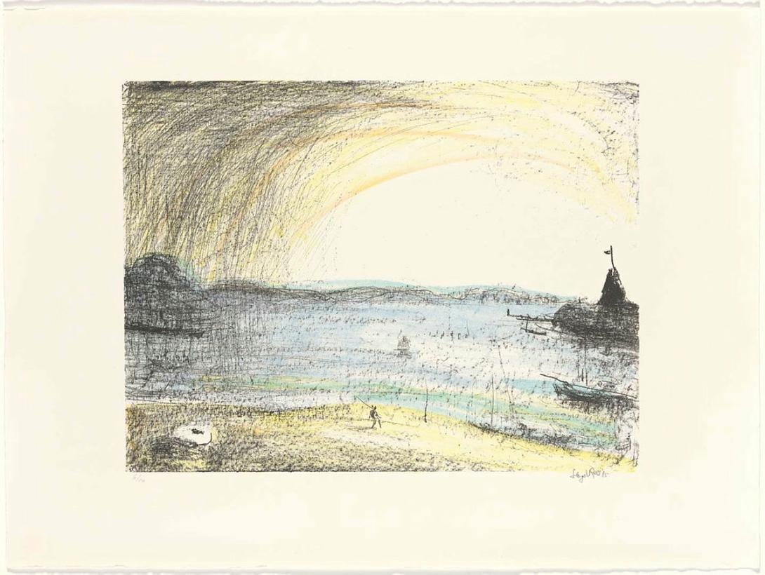 Artwork Sunrise at Sandy Bay this artwork made of Colour lithograph, transfer paper to five aluminium plates on paper, created in 1984-01-01