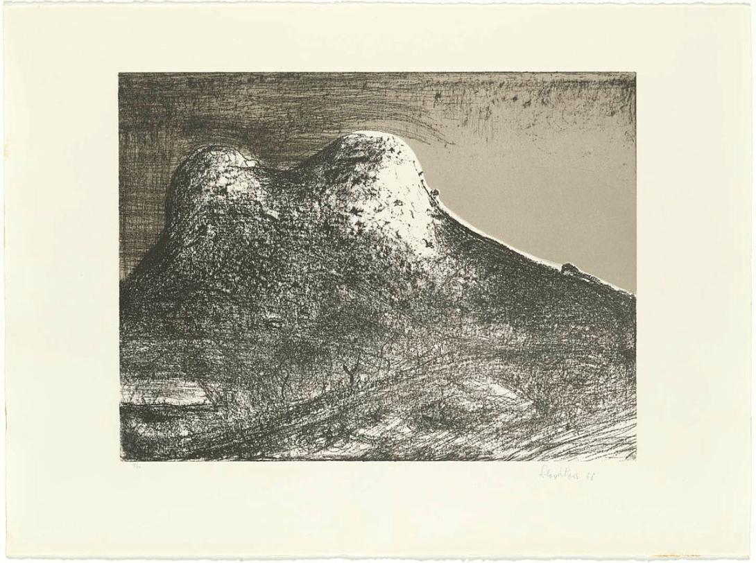 Artwork The Two Peaks, Southern Tasmania (from 'Tribute to light' suite) this artwork made of Lithograph, transfer paper to two aluminium plates on paper, created in 1988-01-01