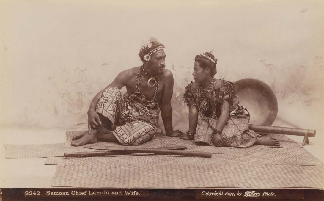 Artwork Samoan Chief Lanulo and wife this artwork made of Albumen photograph on paper, created in 1893-01-01