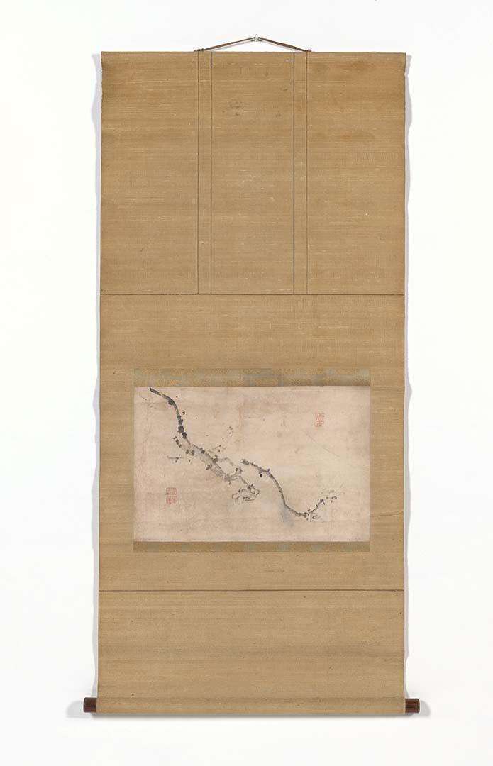 Artwork Untitled (plum blossom branch) this artwork made of Ink on paper, fabric mount