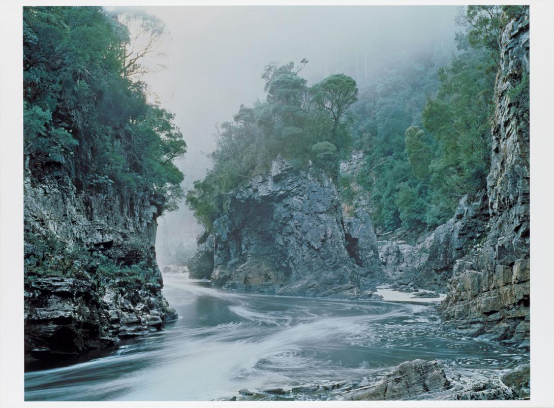 Artwork Morning mist, Rock Island Bend, Franklin River, 1979 this artwork made of Epson inkjet print on Canson Baryta Prestige paper mounted on Alupanel; printed from digital scan of original transparency, created in 1979-01-01