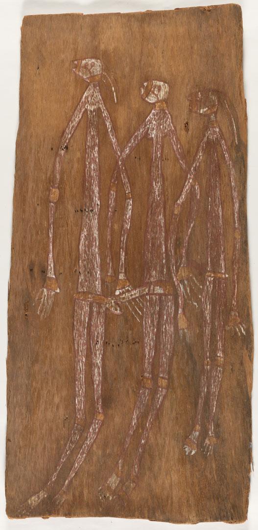 Artwork Male and female Namarnday, spirits of the Stone Country this artwork made of Natural pigments on eucalyptus bark, created in 1961-01-01