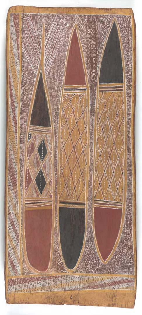 Artwork Niwuda (wild honey) totem this artwork made of Natural pigments on eucalyptus bark