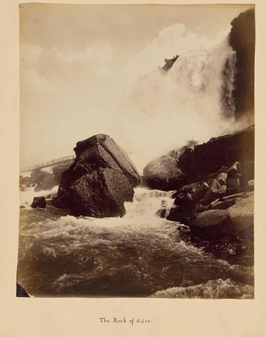 Artwork recto: Rock of Ages, Niagara 
verso: General view of the Falls from Prospect Point this artwork made of Albumen photograph on paper, created in 1870-01-01
