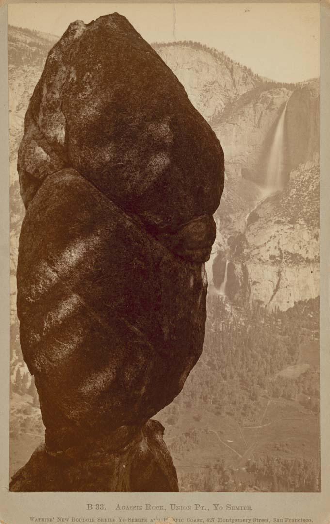 Artwork Agassiz Rock, Union Point, Yosemite this artwork made of Albumen photograph on paper, created in 1879-01-01
