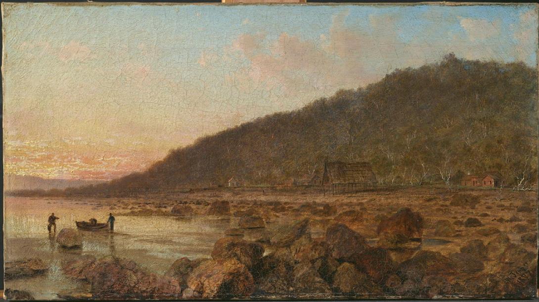 Artwork O'Hagan & McAlister's Pearl Shelling Station, Friday Island, Torres Straits this artwork made of Oil on canvas, created in 1897-01-01