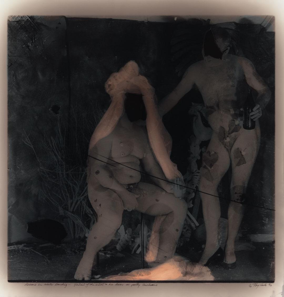 Artwork Lessons in male bonding: Portrait of the artist & his lover as portly courtesans this artwork made of Gelatin silver photograph with multiple toning and negative manipulation on paper, created in 1994-01-01