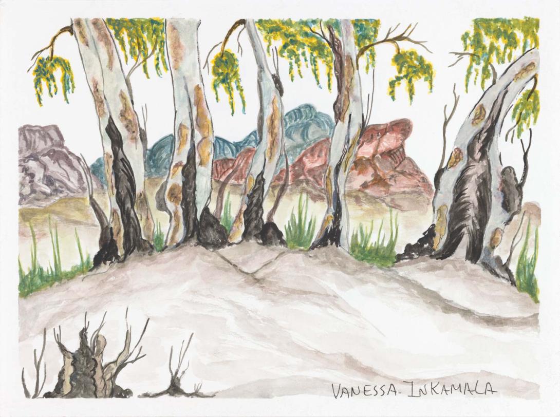 Artwork Tjuritja (West MacDonnell Ranges, NT) this artwork made of Watercolour on paper, created in 2018-01-01