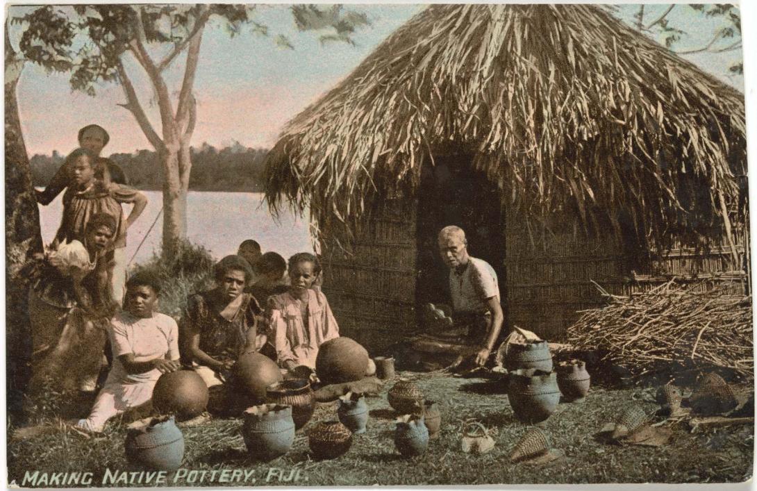 Artwork Making native pottery this artwork made of Carte de visite, postcard, created in 1885-01-01