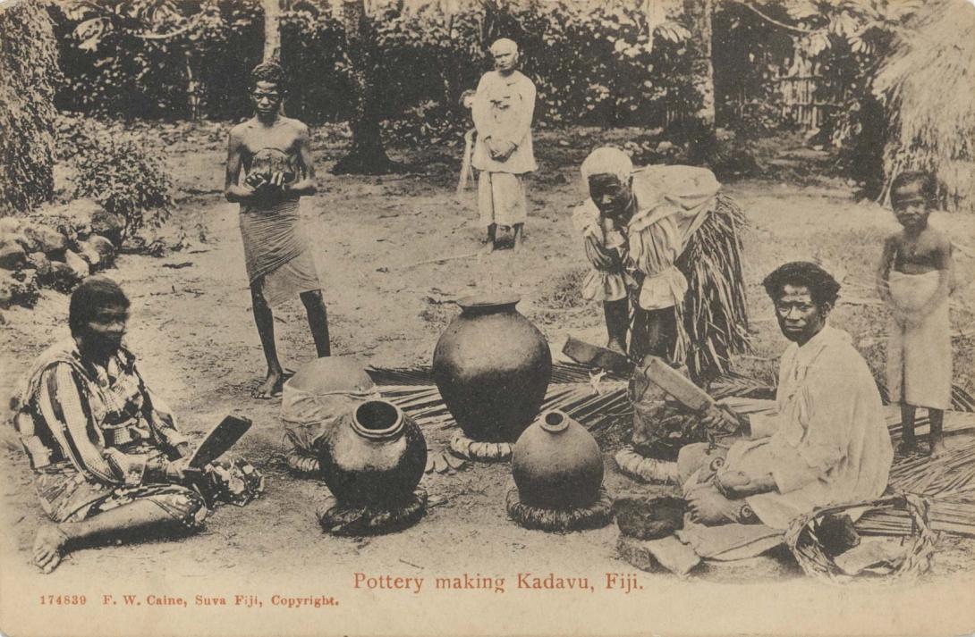 Artwork Pottery making, Kadavu, Fiji this artwork made of Carte de visite, postcard, created in 1904-01-01