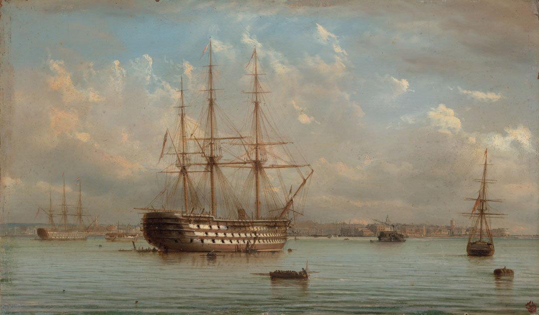Painting of a boat on the water