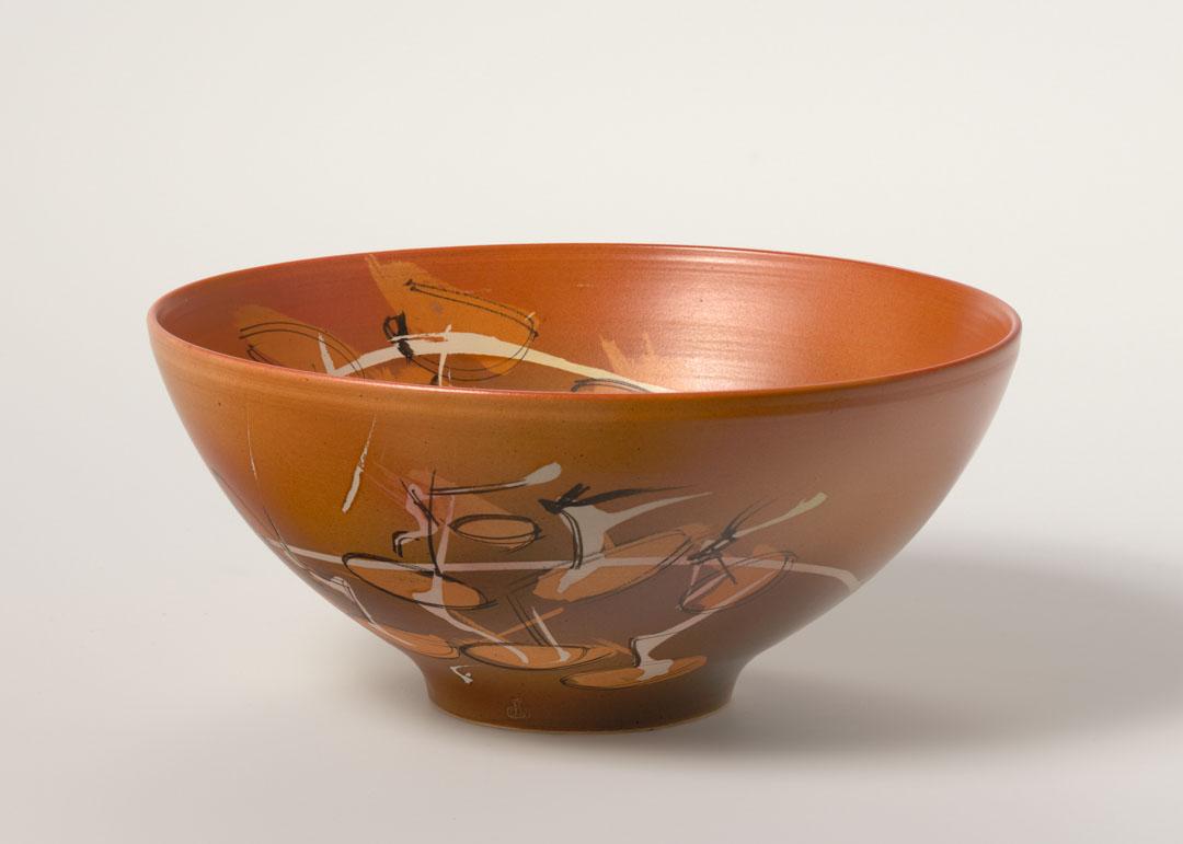 Artwork Large orange bowl this artwork made of Porcelain, wheelthrown, created in 1980-01-01