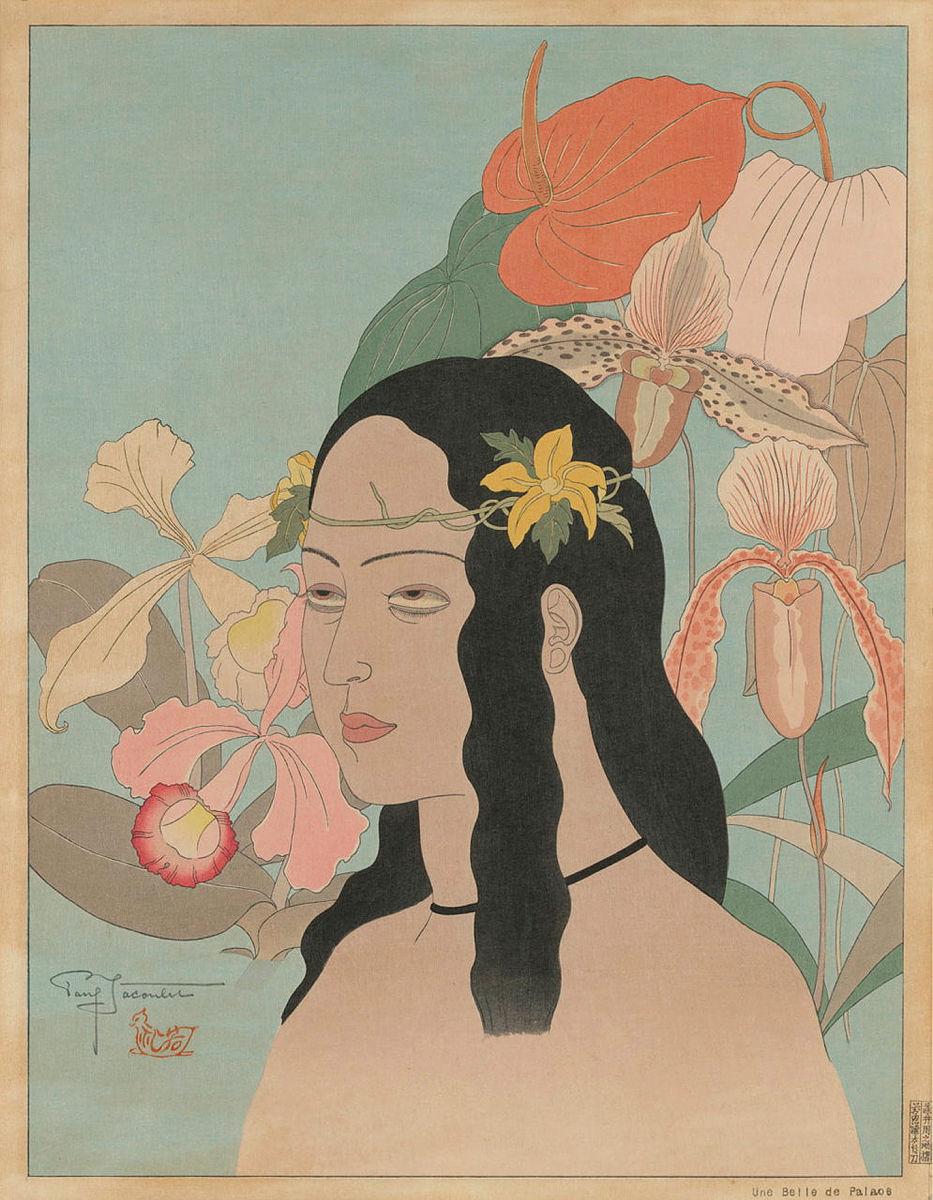 Artwork Une belle de Palaos (A beauty of Palao), [Palau Islands] this artwork made of Colour woodblock print on paper, created in 1935-01-01