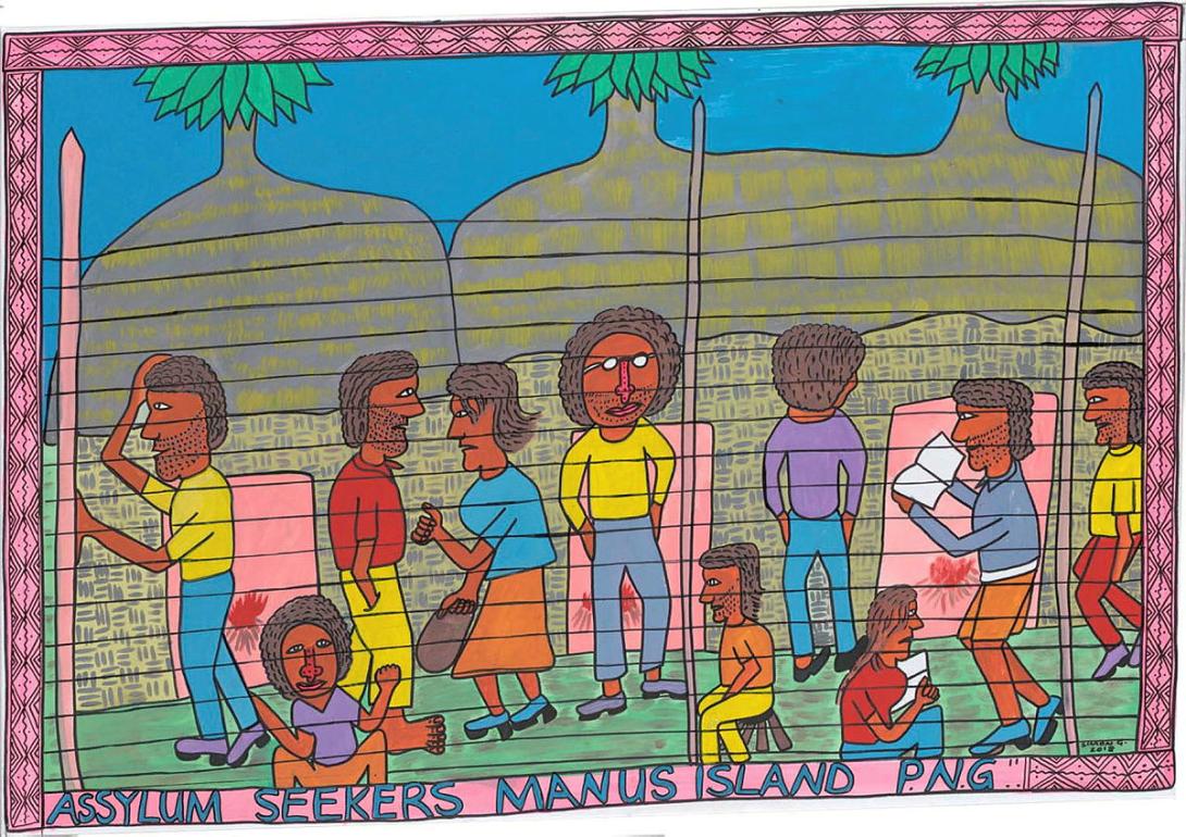 Artwork Asylum seekers Manus Island PNG this artwork made of Synthetic polymer paint on canvas, created in 2018-01-01