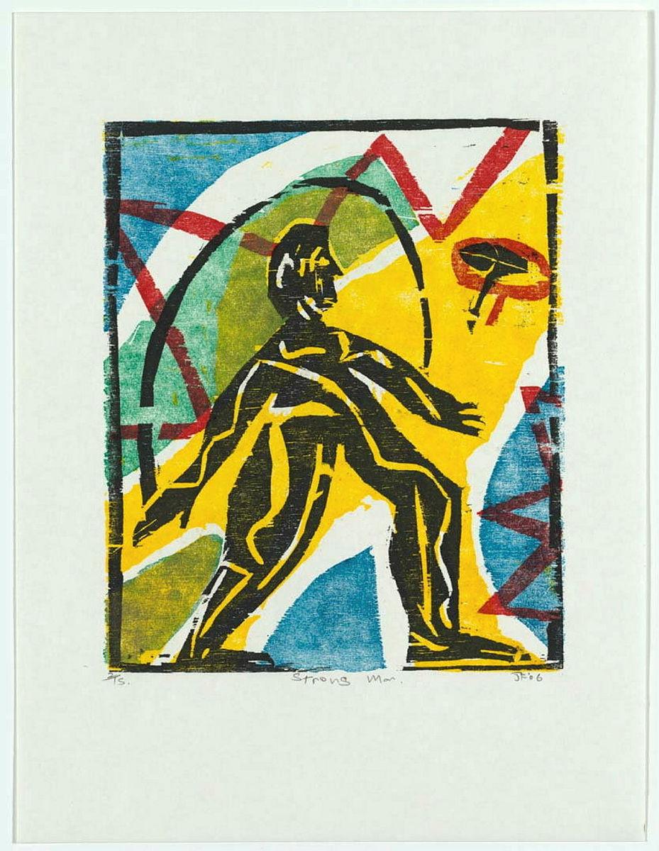 Artwork Strong man (from 'Circus Paris-Berlin' suite) this artwork made of Woodcut print on paper, created in 2006-01-01
