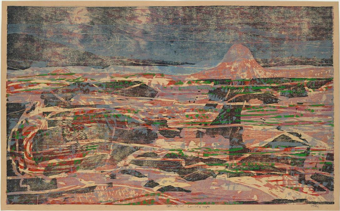 Artwork SE Qld landscape this artwork made of Woodblock print on technical vintage paper, created in 2004-01-01