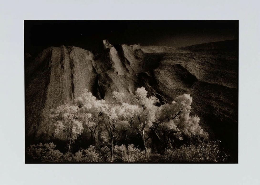Artwork Ayers Rock (Uluru) elevation this artwork made of Sepia-toned gelatin silver photograph from infrared film on paper, created in 1991-01-01