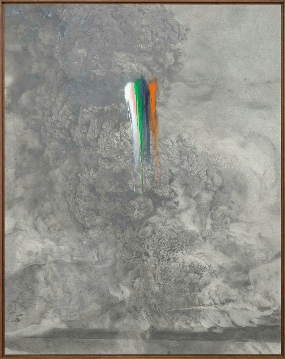 Artwork Rainbow herbicides this artwork made of Graphite and spray paint on Canson paper, laminated and mounted on aluminium, Queensland maple frame, created in 2018-01-01