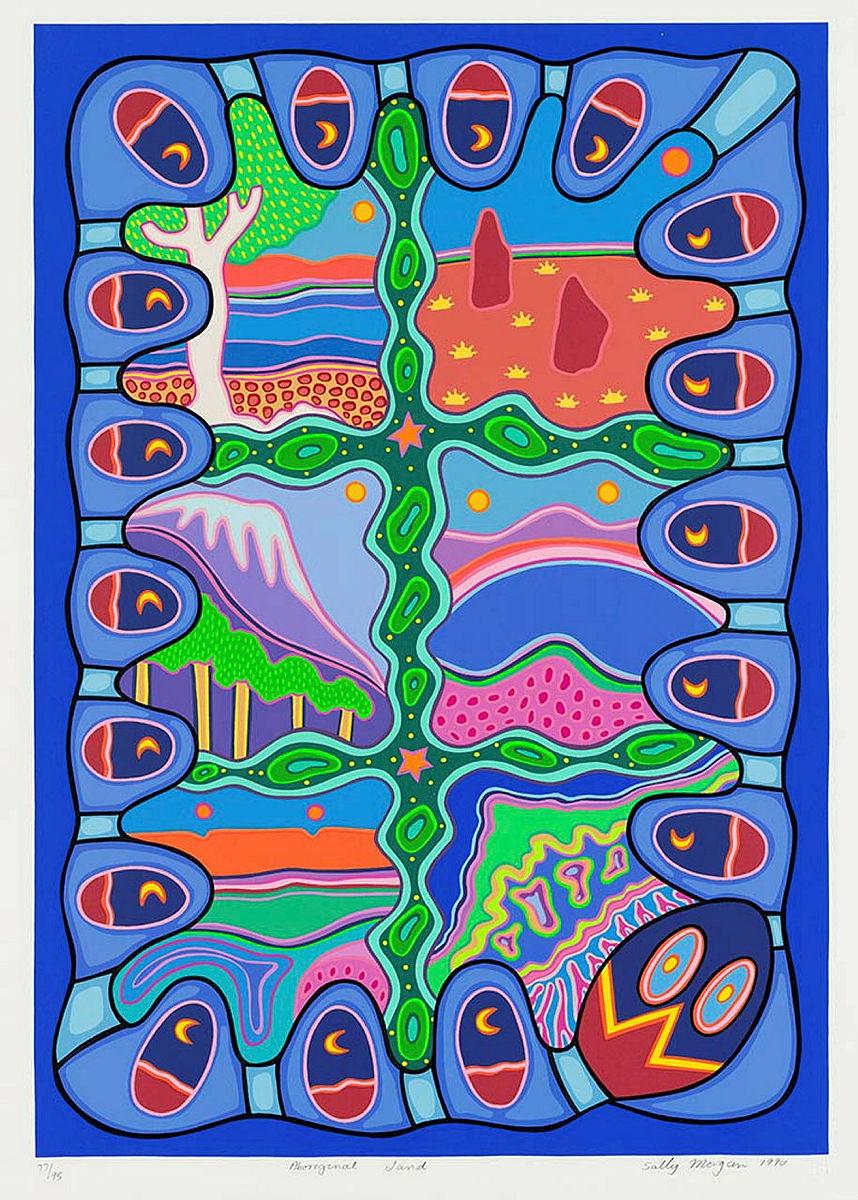 Artwork Aboriginal land this artwork made of Screenprint on paper, created in 1990-01-01
