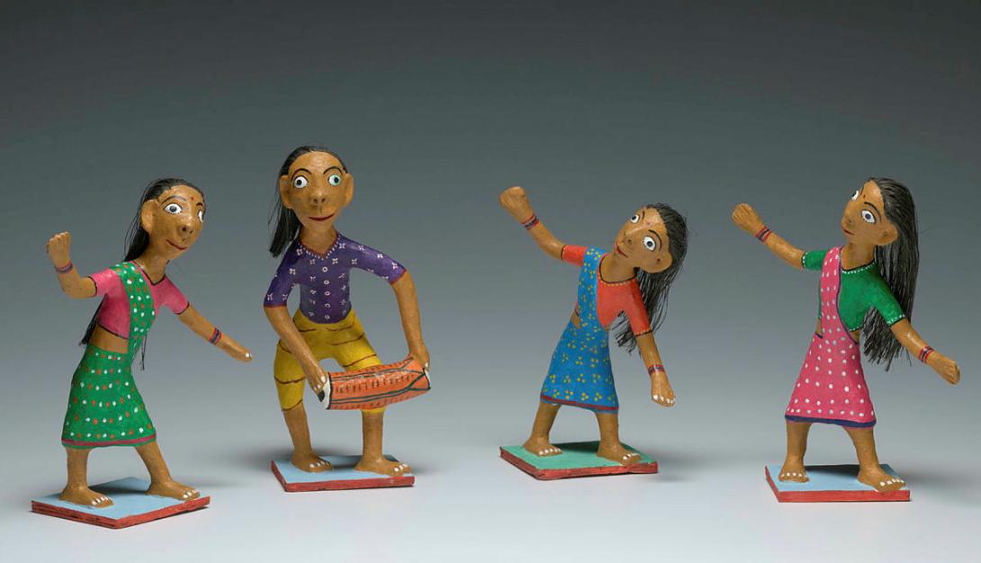 Artwork Four figures this artwork made of Multani clay, natural colour, plant fibre, created in 2015-01-01