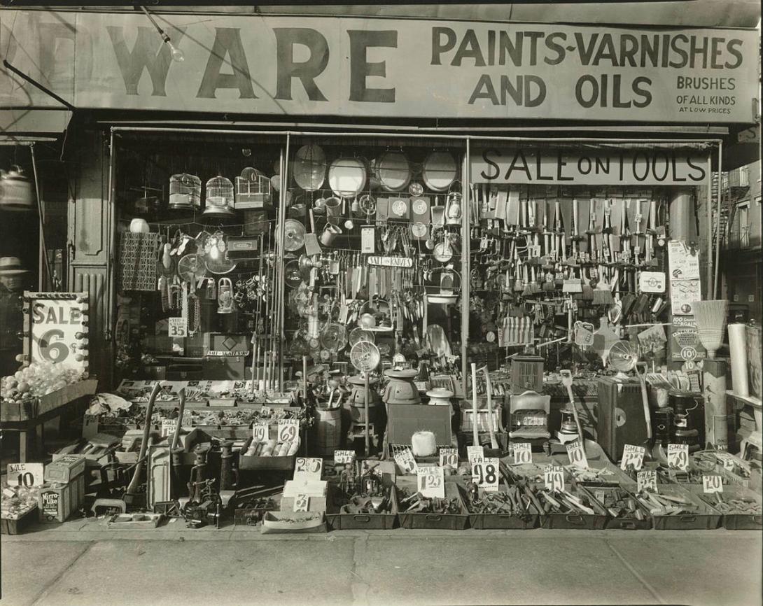 Artwork Hardware store, 316-318 Bowery, Manhattan this artwork made of Photograph, created in 1938-01-01