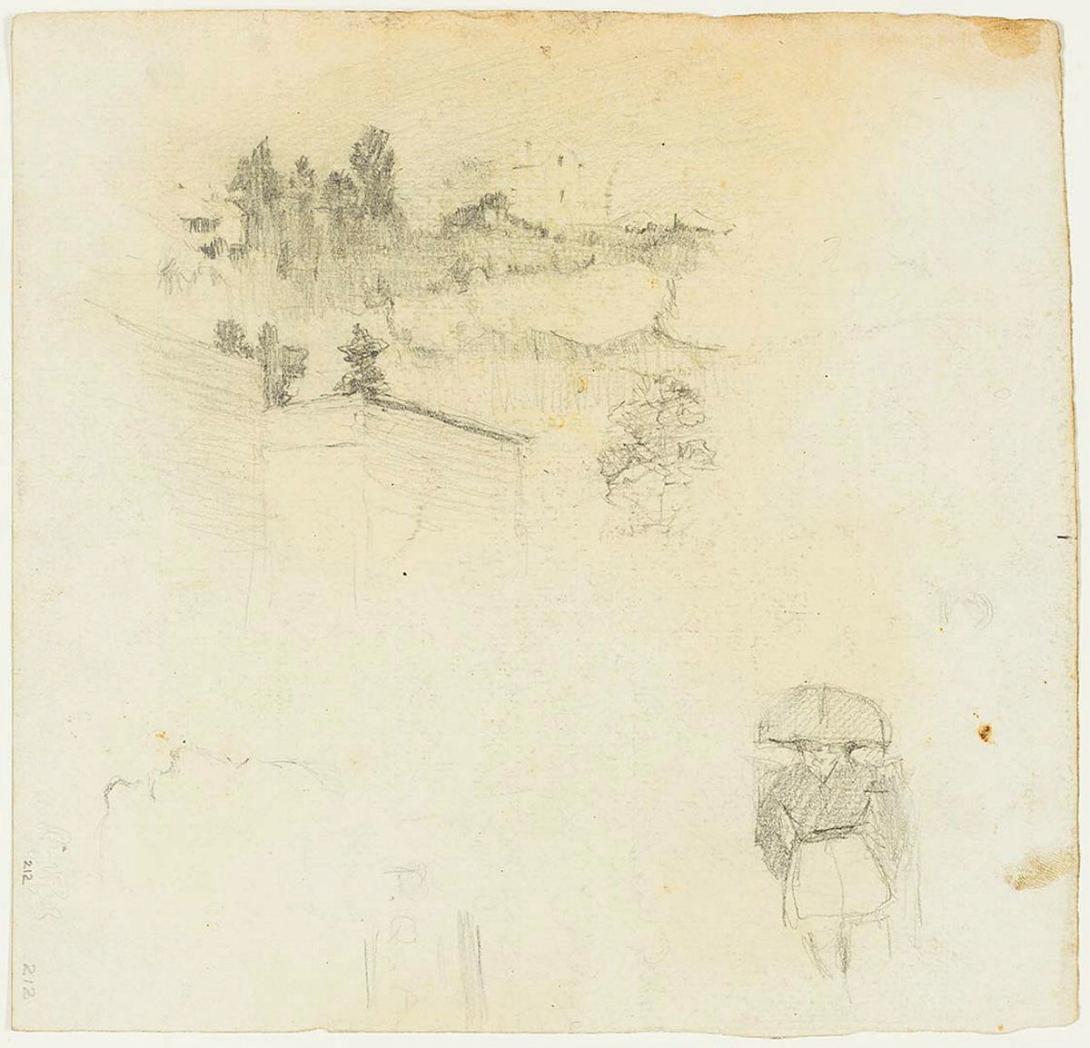 Artwork Landscape with two-storey house; Figure this artwork made of Pencil on paper, created in 1910-01-01