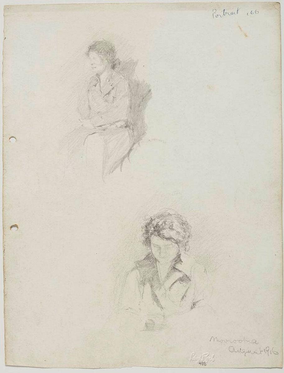 Artwork Elsie, two sketches at Aldridge this artwork made of Pencil on sketch paper, created in 1916-01-01