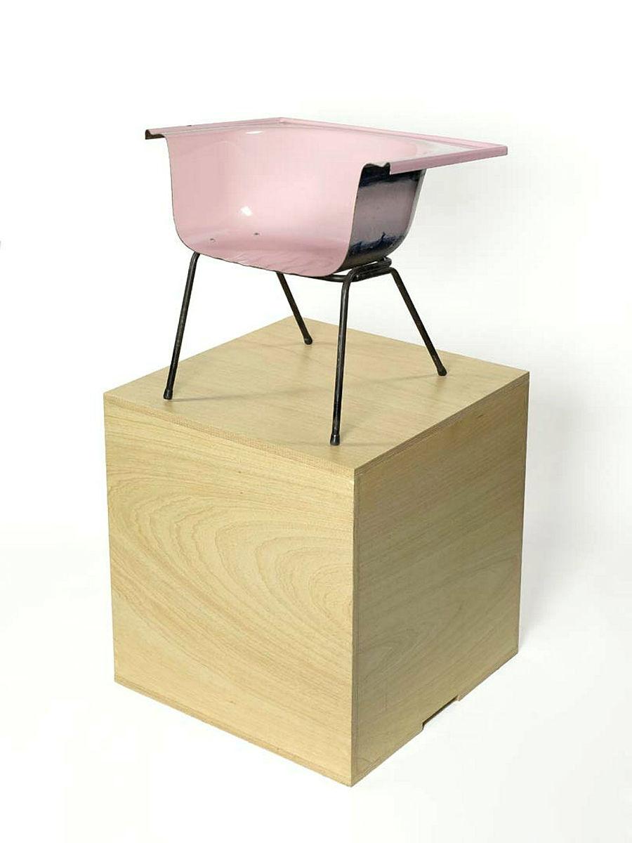 Artwork Untitled (wing chair - pink) this artwork made of Enamel on steel on wooden plinth, created in 2009-01-01