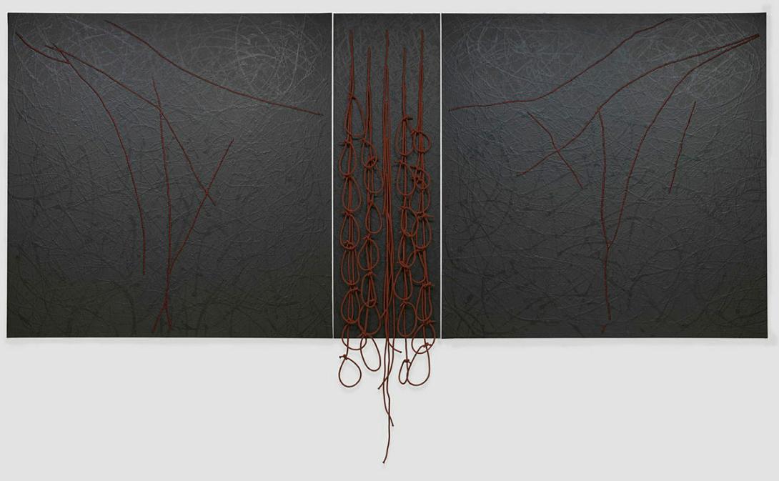 Artwork Bloodlines this artwork made of Synthetic polymer paint and rope on canvas on wood, created in 1993-01-01