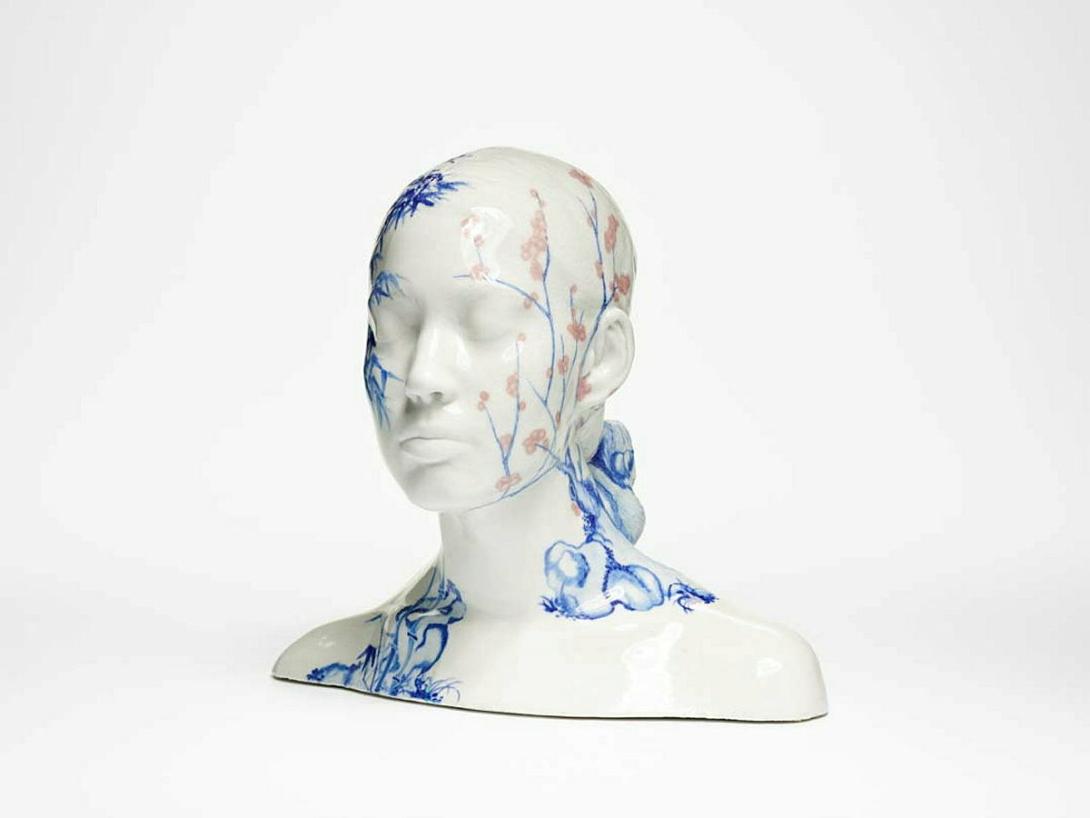 Artwork China China - Bust no.3 this artwork made of Porcelain, cast from figure, with handpainted cobalt underglaze, reduction fired red copper glaze and clear glaze, created in 1998-01-01
