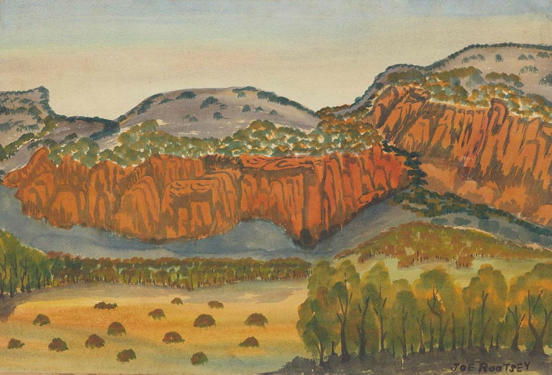 Artwork Untitled (Anthills and escarpment) this artwork made of Watercolour on paperboard