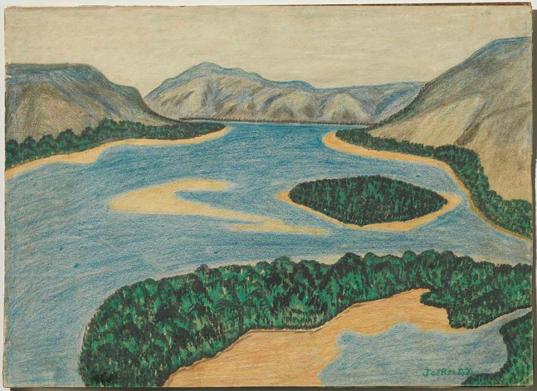 Artwork (Landscape) this artwork made of Gouache and coloured pencil on paper on board