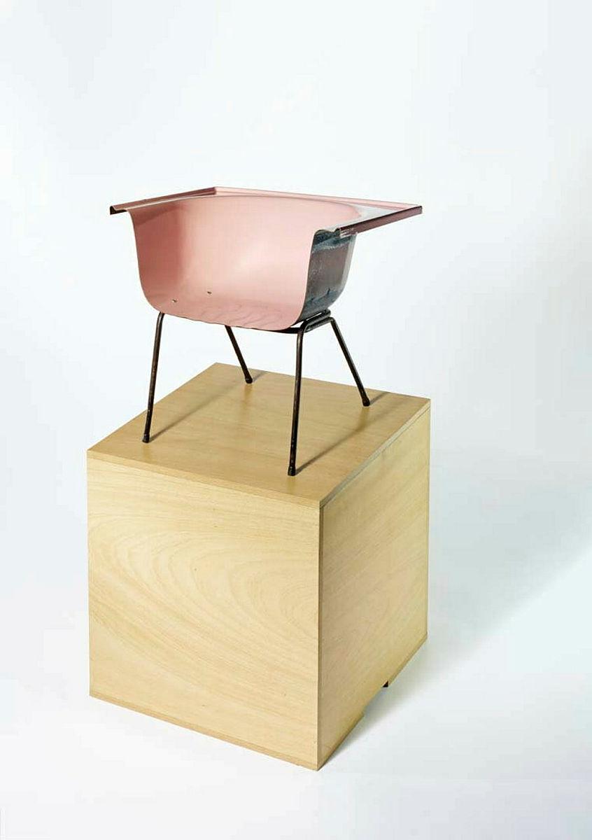 Artwork Untitled (wing chair - pink) this artwork made of Enamel on steel on wooden plinth, created in 2009-01-01
